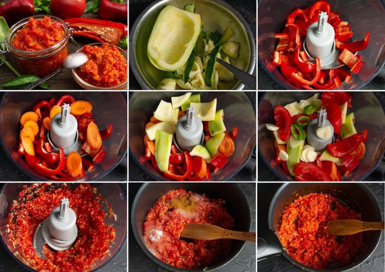 Pikants biezenis no kabačiem, paprikas, burkāniem un tomātiem ziemai