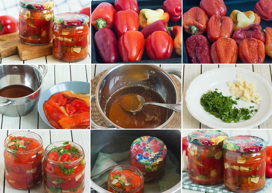 Marinēta krāsnī sacepta paprika ar ķiplokiem un pētersīļiem ziemai