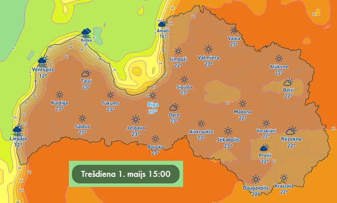 Maiju sagaidīsim ar anticiklonu, dienvidu vējiem un +25, svētku ...